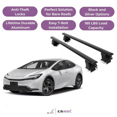 ERKUL Roof Rack Crossbars For TOYOTA PRIUS 2023-2026 Naked Roof Aluminum Black