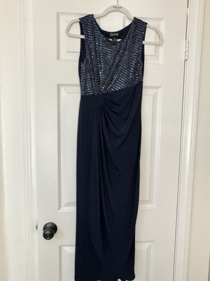 Sangria Navy Blue Sequin Evening Gown Sleeveless Formal Dress Long Elegant