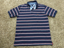 Vintage 90s Tommy Hilfiger Crest Logo Striped Polo Shirt Mens Large Navy Blue