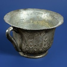 VTG Antique Miniature Pewter Tea Cup Child Toy Set Embossed Floral 1  Tall
