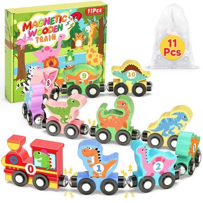 Magnetic Dinosaur Train Set 11 Pcs Montessori Wooden Sensory Toys Ages 1-3