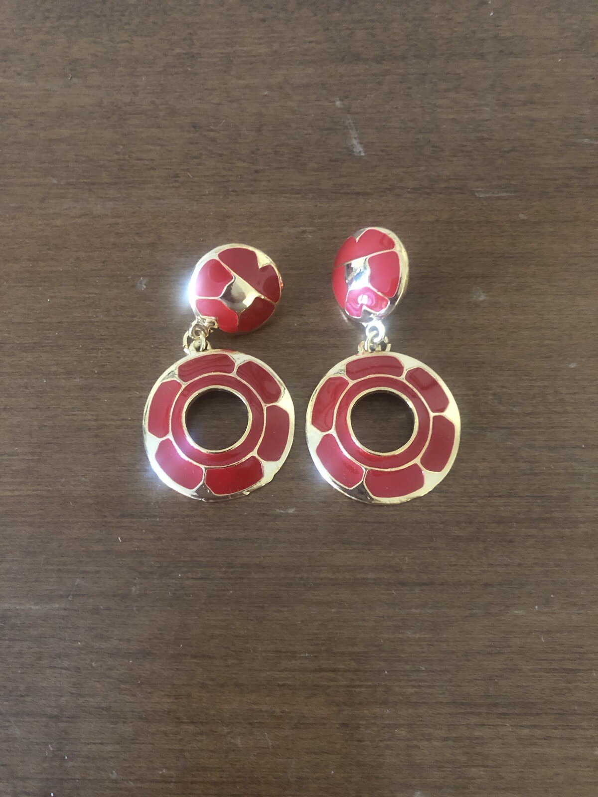 Red And Goldtone Statement Dangle Drop Earrings - image 1