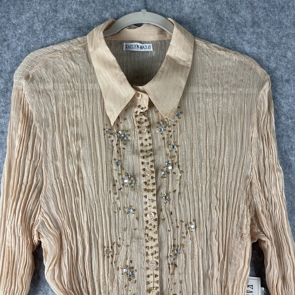 Top vintage años 90 Kaelyn Max II para mujer 2X cuentas estrás arrugado hada artística Foto 2 de 4