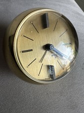 Mid Century Modern Swiss 8 Brass Sphere Ball Alarm Clock Smoke Lucite Base