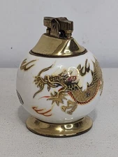 Vtg Mid-century Hand Painted Asian Dragon Bone China Japanese Table Lighter 