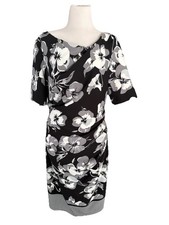 Adrianna Papell Women's Black and White Floral Cocktail Event Dress Size 14