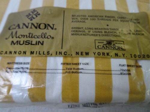 Lenzuolo vintage Cannon Monticello mussola doppio taglio oro righe bianche NOS - Foto 4 di 4