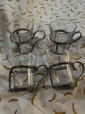 DURALEX GLASS EXPRESSO COFFEE TEA CUP (France) w/SILVER PLATE HOLDERS - VINTAGE