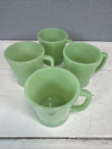 Vintage 1951-61 (4) Jadeite Fire King Mugs D Handle Coffee Tea Cup Oven Ware