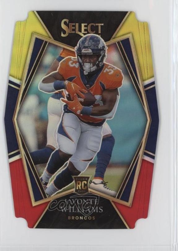 2021 Select Premier Level Red & Yellow Prizm Die-Cut Javonte Williams #157 0a7d