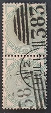 GB QV SG164 1880 ½d. deep green Cancel ‘383’ HULL Pair used stamps #S170#