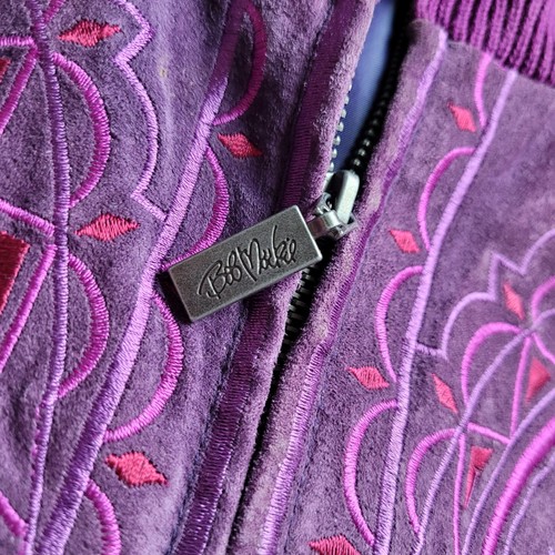 Vintage Bob Mackie Suede Leather Embroidered Wearable Art Purple Jacket Size L - Picture 4 of 11