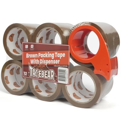 Brown Packing Tape with Dispenser, 2.6mil Thick, 1.88'' x 55Yard Secure Sticky...
