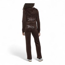 Small Juicy Couture Women's 2 Piece Bling Velour Tracksuit in Brown Sugar NWT