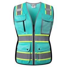 High Visibility Reflection Peacock Mesh Safety Vests with 9 Pockets and Front...