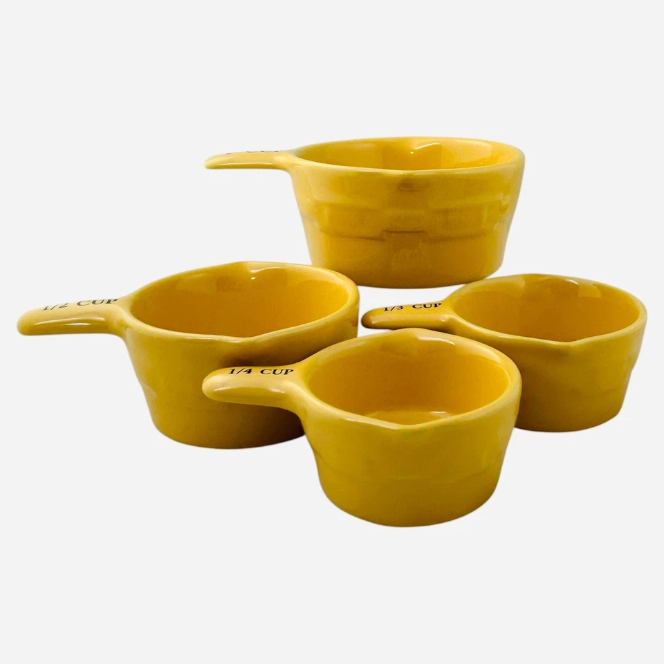 Juego de 4 tazas medidoras de cerámica Longaberger amarillo butternut tejido tradiciones Foto 3 de 4