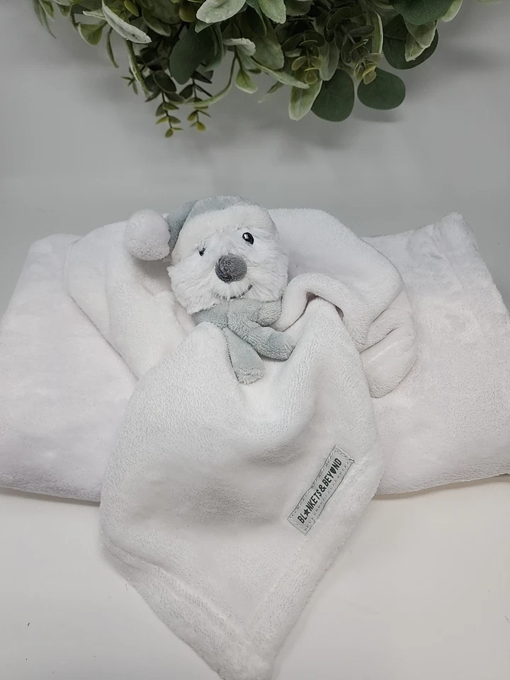 Muñeco de Nieve Lovey Manta Felpa Gris Orejeras, Suave Bordado Seguridad Manta Juguete Foto 2 de 4