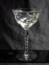 Libbey Rock Sharpe Etched Floral Champagne Sherbet Glass 5.25" Vintage
