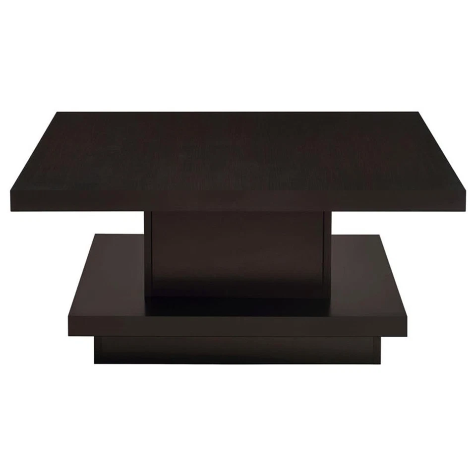 Mesa de centro contemporánea con pedestal cuadrado de madera en capuchino Foto 3 de 4