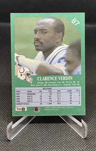 1991 Fleer Football Clarence Verdin #87 Indianapolis Colts - Picture 2 of 2