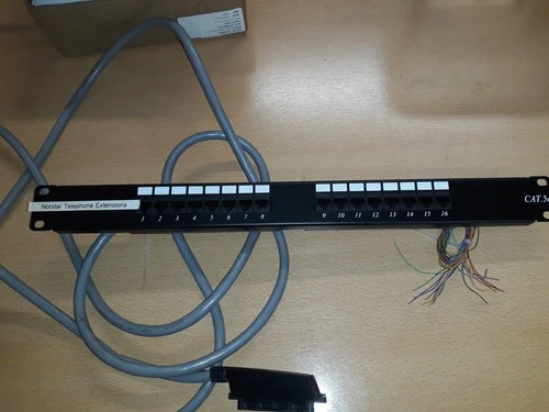 Telco RJ21 25 pair cable punched down to 16 port 19 inch rackmount patch panel