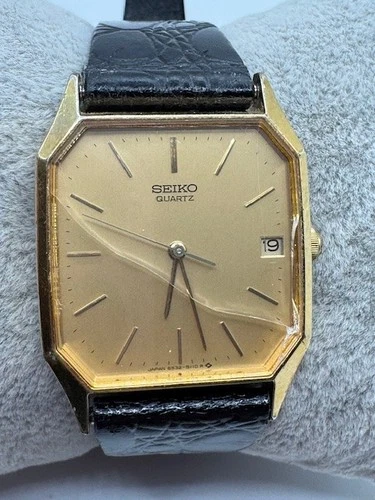 Vintage Men's Seiko 6532-5070 Gold Tone Quartz Date Watch New Battery