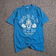 VINTAGE WORLD GYM TSHIRT VENICE BEACH CALIFORNIA 80  S BODYBUILDING ARNOLD GOLDS