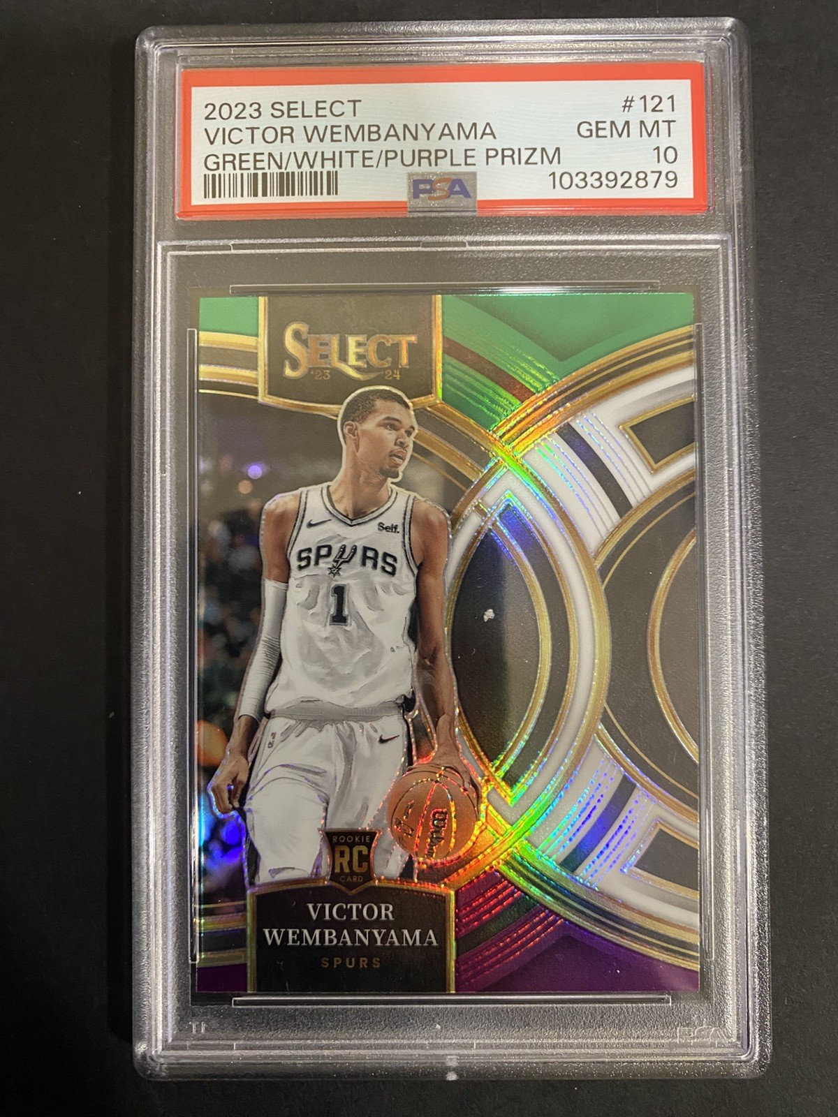 2023-24 Select Victor Wembanyama PSA 10 Green White Purple Prizm SP Rookie 121