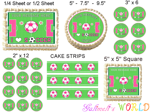 PINK SOCCER BALL image Birthday Edible Cake topper decoratio - Picture 2 of 11