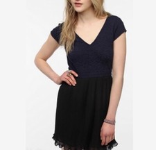 Urban Outfitters Pins & Needles Textured Navy Blue & Black Chiffon Dress Size S