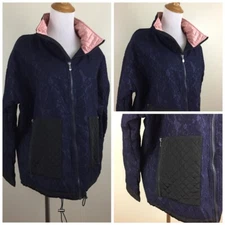 NWOT GUESS Dark Blue Black Lace Overlay Drawstring Hem Lined Jacket Womens Small