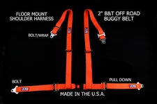 RJS RACING 2" BUGGY OFF ROAD SEAT BELT 4 POINT B&T FLOOR HARNESS ORANGE 4002905