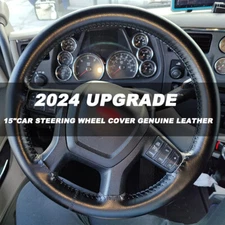 For Ford F150 F250 F350 Super Duty DIY 15" Steering Wheel Cover Genuine Leather