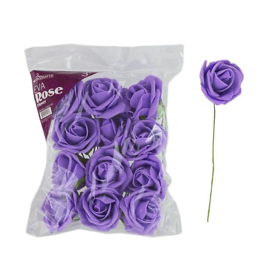 Mega Crafts - 3'' EVA Rose Foam Flower with Stem - Purple, Set of 12