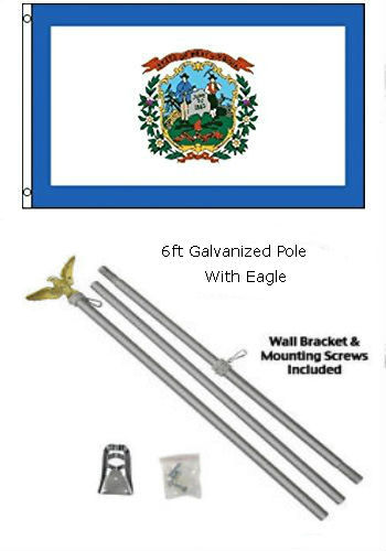 3x5 State of West Virginia Flag Galvanized Pole Kit Eagle Top 3'x5' - Picture 1 of 1