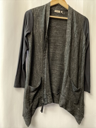 LOGO Lori Goldstein XXS Soft Gray Black Zip Up Lagenlook Asymmetrical Hem - Picture 6 of 10