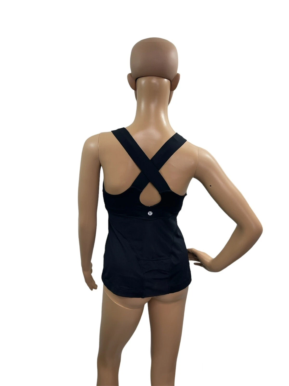 lululemon solid wide strap criss cross mesh detail tank-top