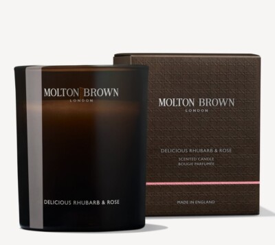 NEU! Molton braune köstliche Rhabarber & Rose Signature Kerze 190g. UVP £42