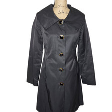 Vertigo Paris Womens Knee-length Trench Coat Size Small Black Accent Buttons