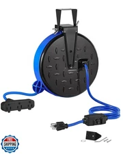 WILAWELS 30 Ft Retractable Extension Cord Reel, 16/3 Gauge SJTW Power Cord wi