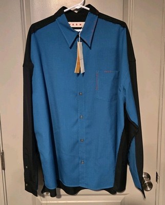 Men's Marni Virgin Wool LS Shirt Verdigris Colorblock - Size 52