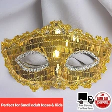 Golden Mask Masquerade Prom Mask Costume Halloween Fabric Elastic Kids & Adults 