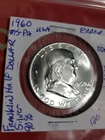 1960 .90% Silver Benjamin Franklin Half Dollar Protected 2x2 DDR, Bright White.
