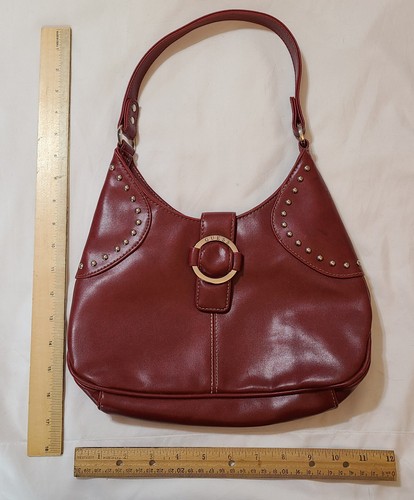 Vintage GUESS Red Leather Hobo Bag Handbag Purse Silver Latch Studs Western - Picture 3 of 5