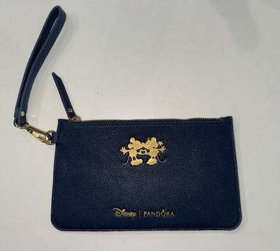 Pandora Disney Mickey Minnie Limited Edition Wristlet Clutch Bag Navy Blue Gold!