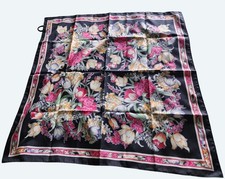 Vintage Floral Print Black Square Scarf 100 Polyester Elegant Design 28 Inch