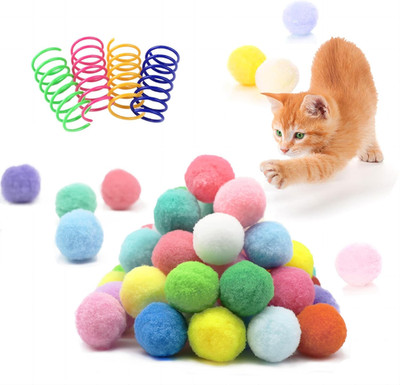 30 Pack Silent Fuzzy Cat Balls Spring Toy Kit for Indoor Play and Daily Exercise