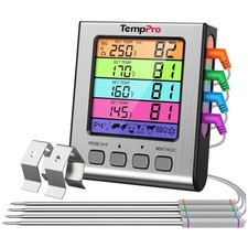 TP17H BBQ Thermometer: 4 Probes, Color Backlit & HI/Low Alarm for Perfect Cook