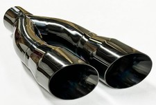 Exhaust Tip 4.00 Outlet 16.00 Long 3.00 Inlet Dual Slant Angle Midnight Blac