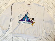 Vintage Walt Disney World Sweatshirt Pullover 80s Mickey Mouse Graphic White XL